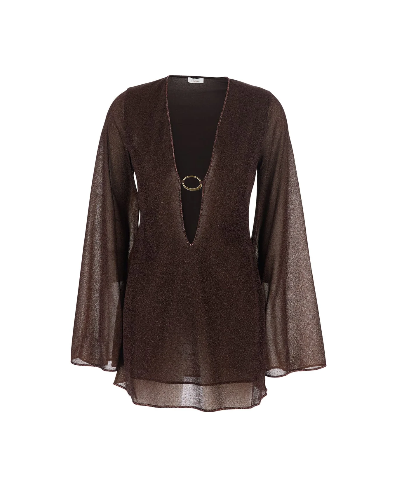 Brown Caftan With Deep V-neck And Semi-trasparent Design In Fabric Woman - 1