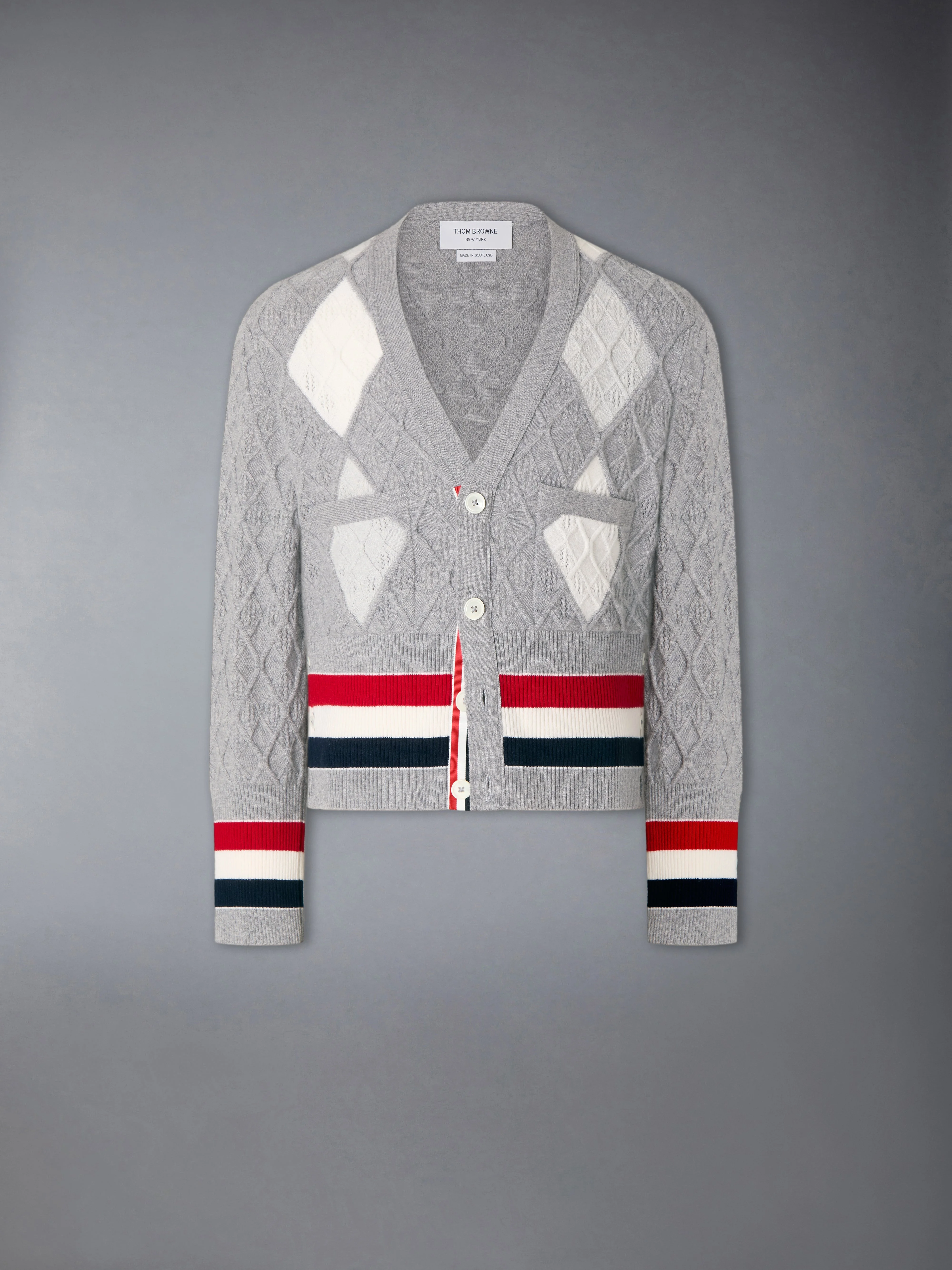 ARGYLE INTARSIA CASHMERE SHRUNKEN CARDIGAN - 1