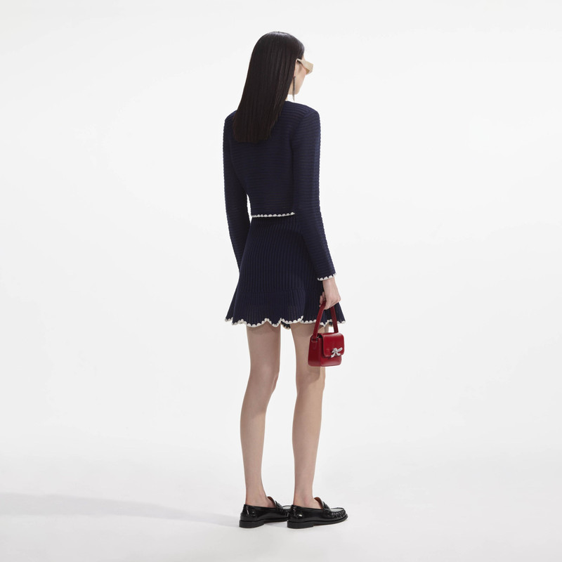 self-portrait Navy Crochet Contrast Trim Cardigan outlook