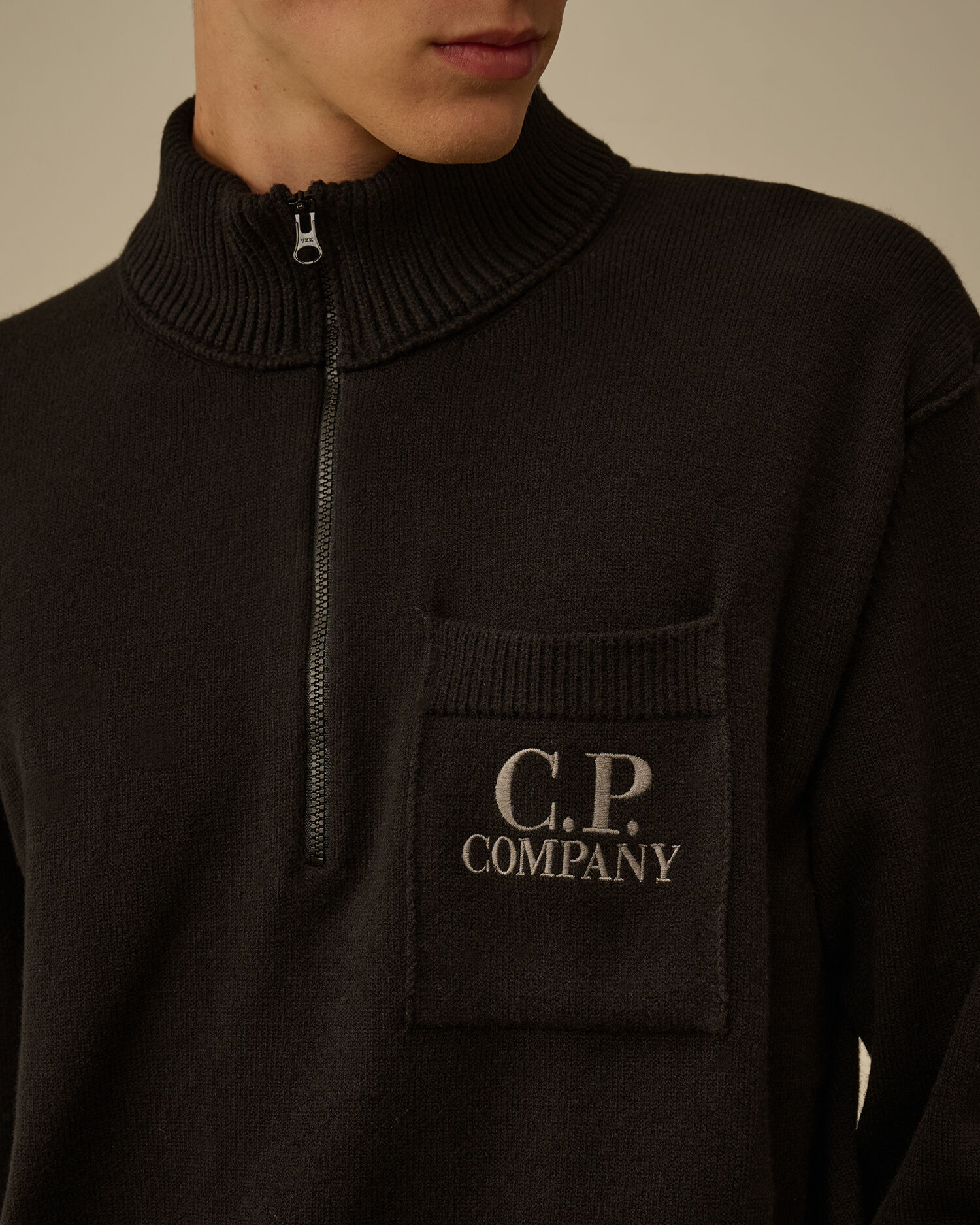Soft Cotton Stretch Chest Pocket Half Zip Sweater - 5