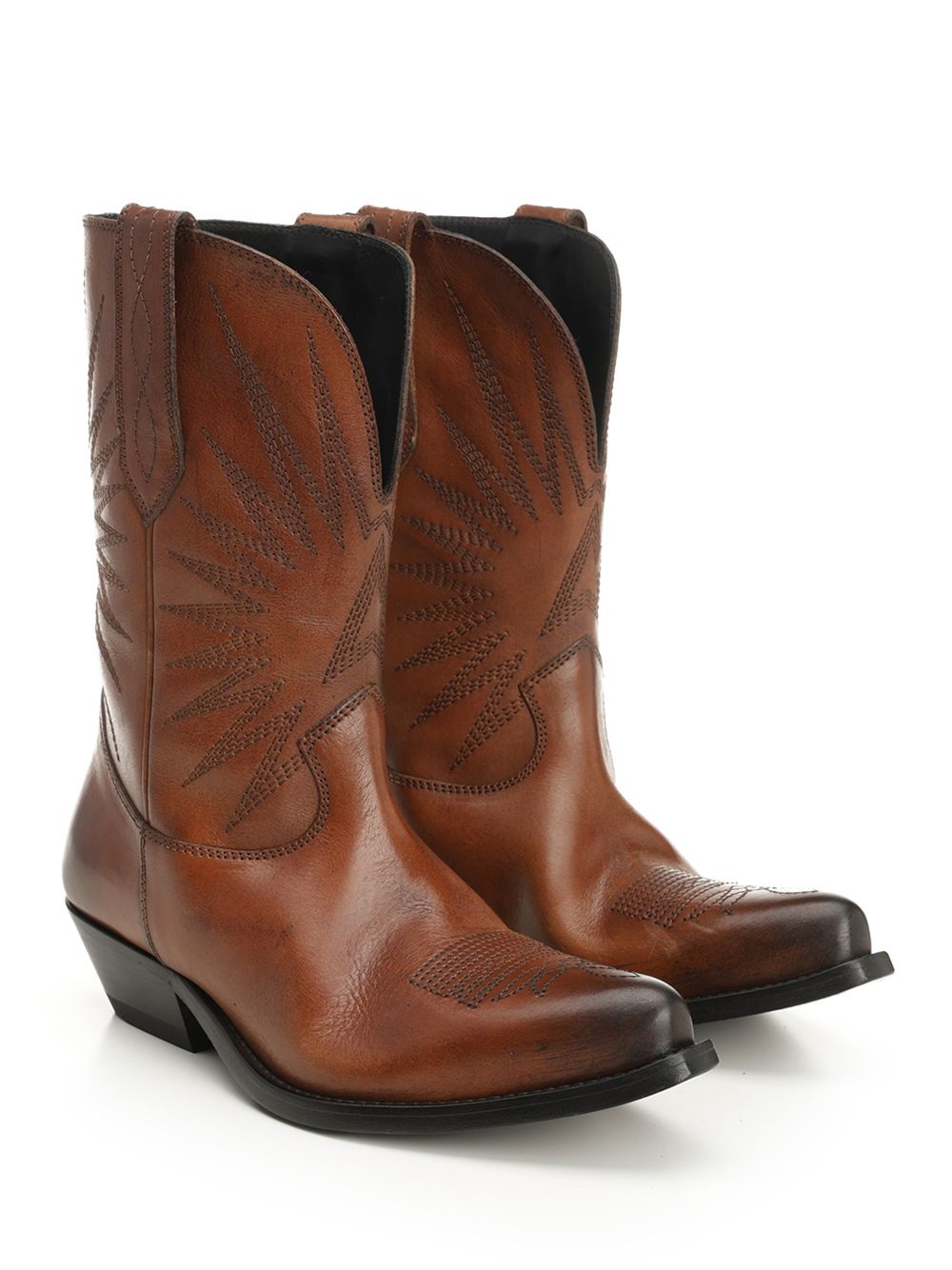 Wish Star Low With Embroideries Leather Upper Boots Brown - 2