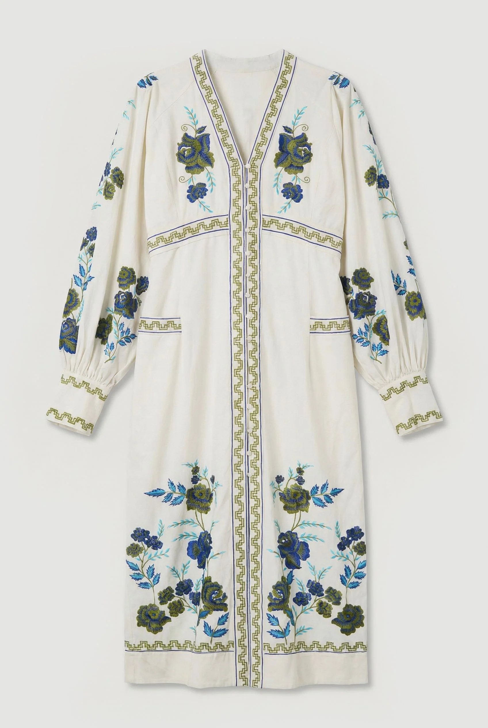 Plus Size Embroidered Cotton Twill Woven Maxi Dress - 1