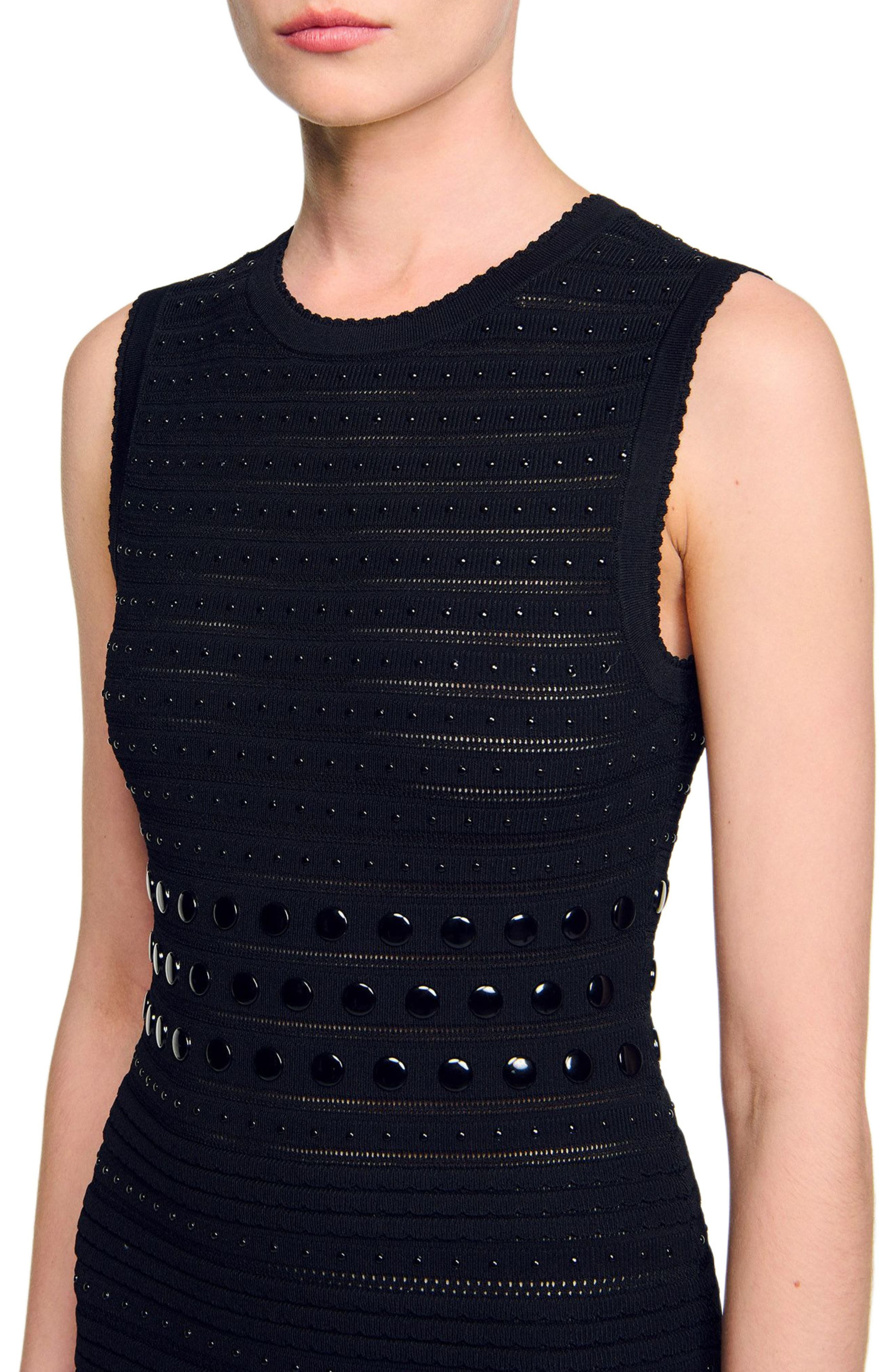 SANDRO Knit maxi dress with studs in Black at Nordstrom - 4