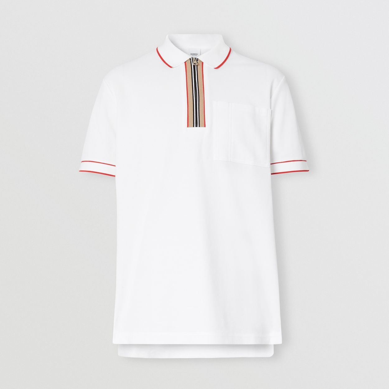 Icon Stripe Detail Cotton Zip-front Polo Shirt - 1