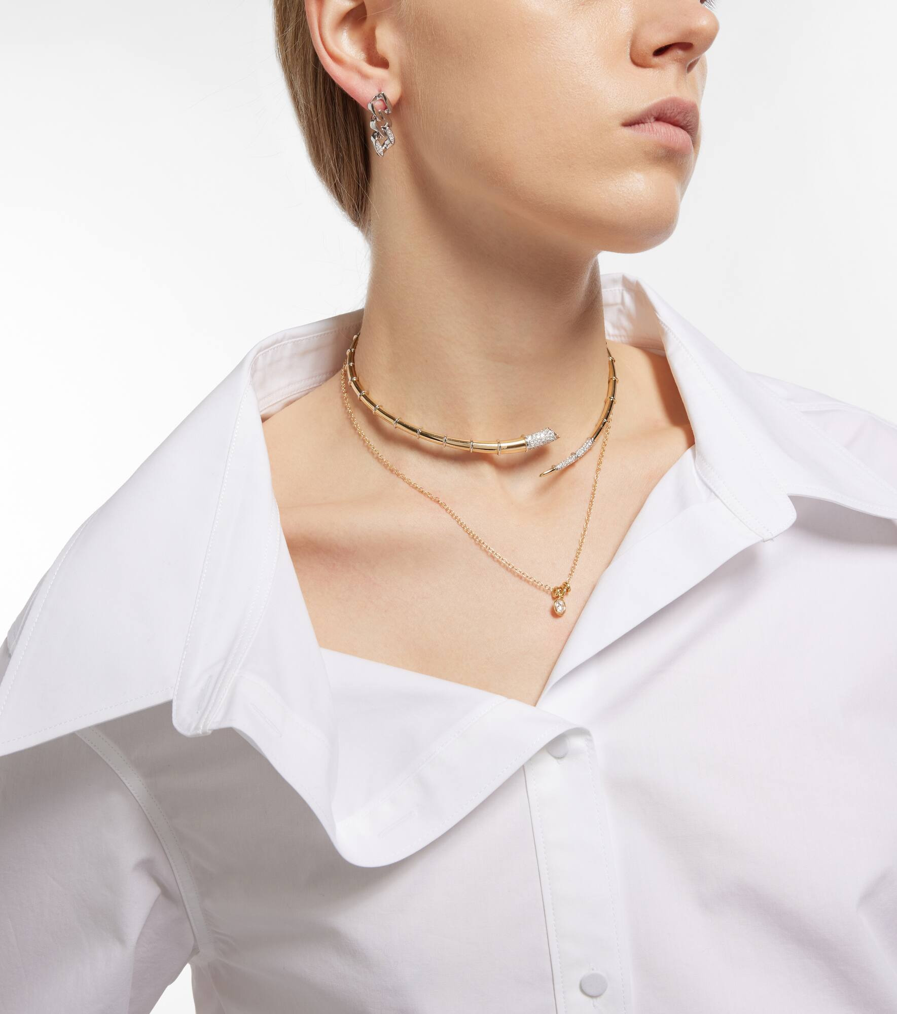 Horn 14kt gold necklace with diamonds - 2