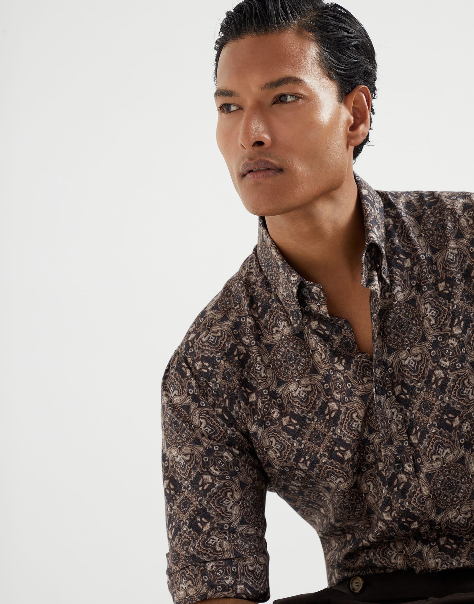 Cotton paisley twill slim fit shirt with button-down collar - 3