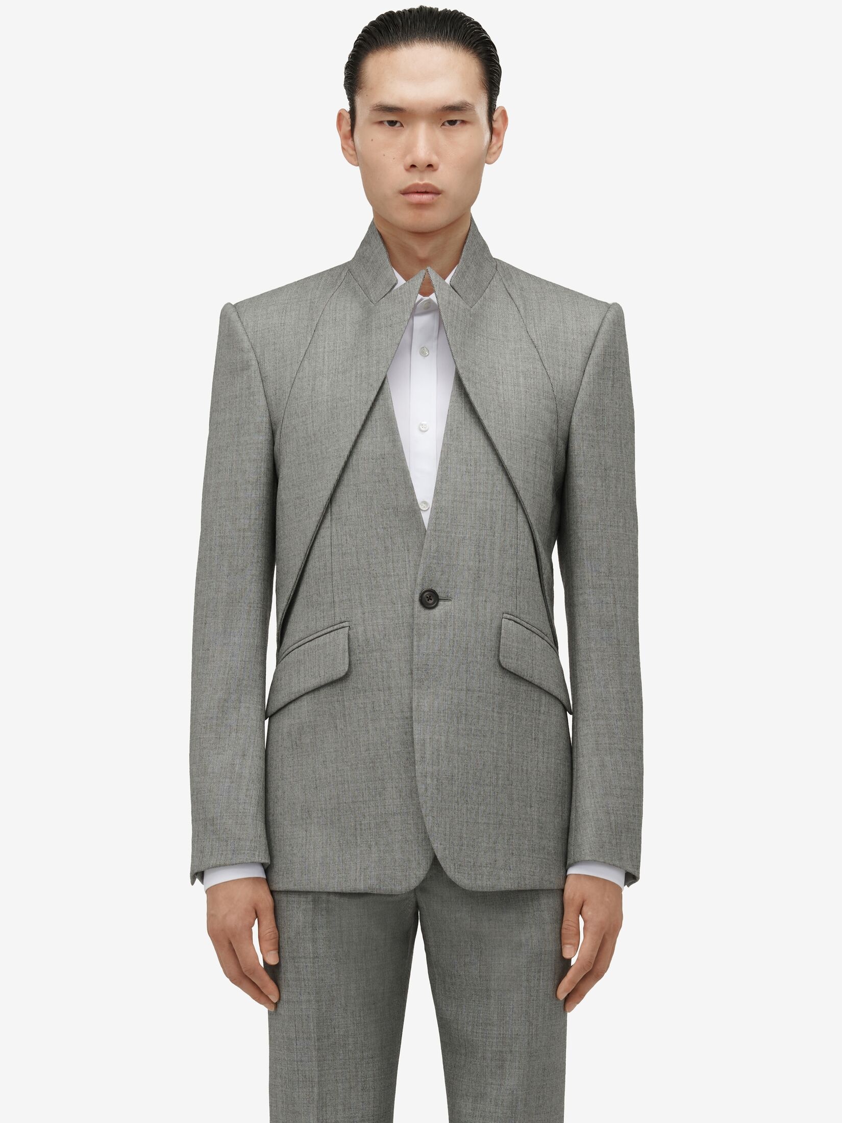 Men's Twisted Lapel Single-breasted Jacket in Shark Grey - 5