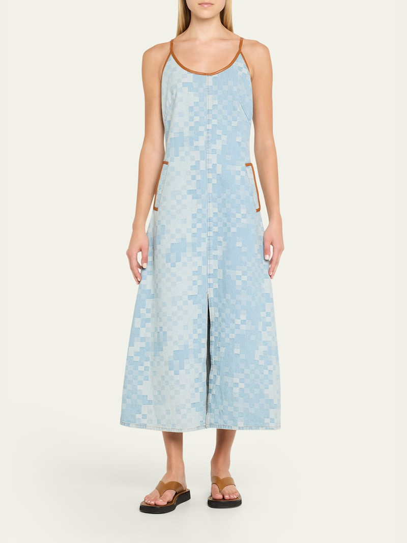 RAMY BROOK Luna Checkered Denim Midi Dress outlook