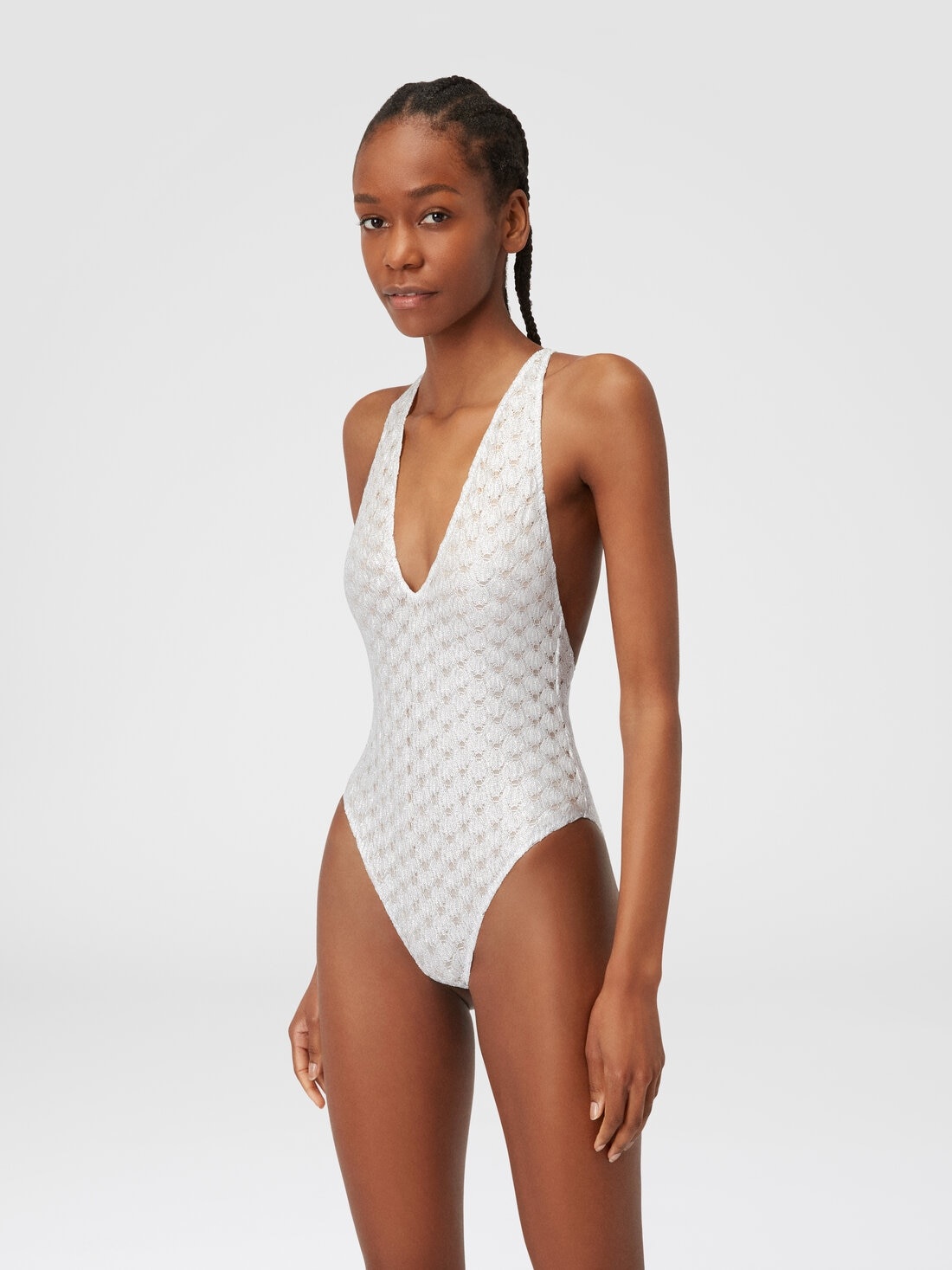 One-piece swimming costume in lace-effect viscose - 2
