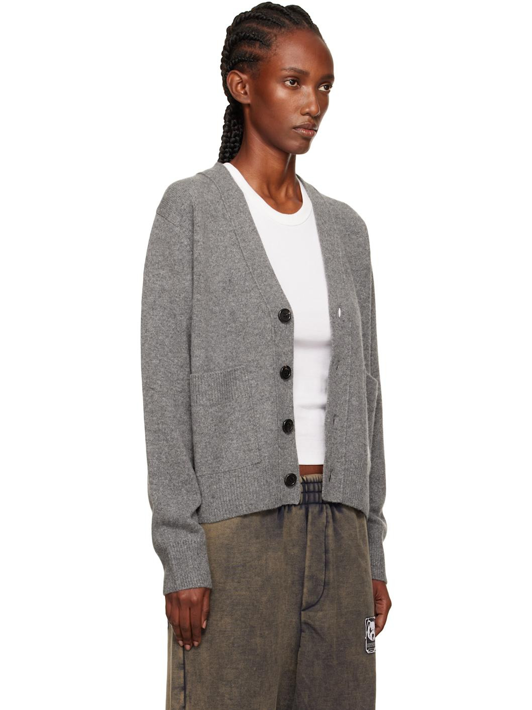 Gray Pocket Logo Knit Cardigan - 2