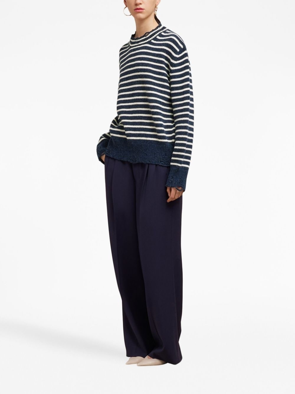 striped ribbed crew neck jumper - 2