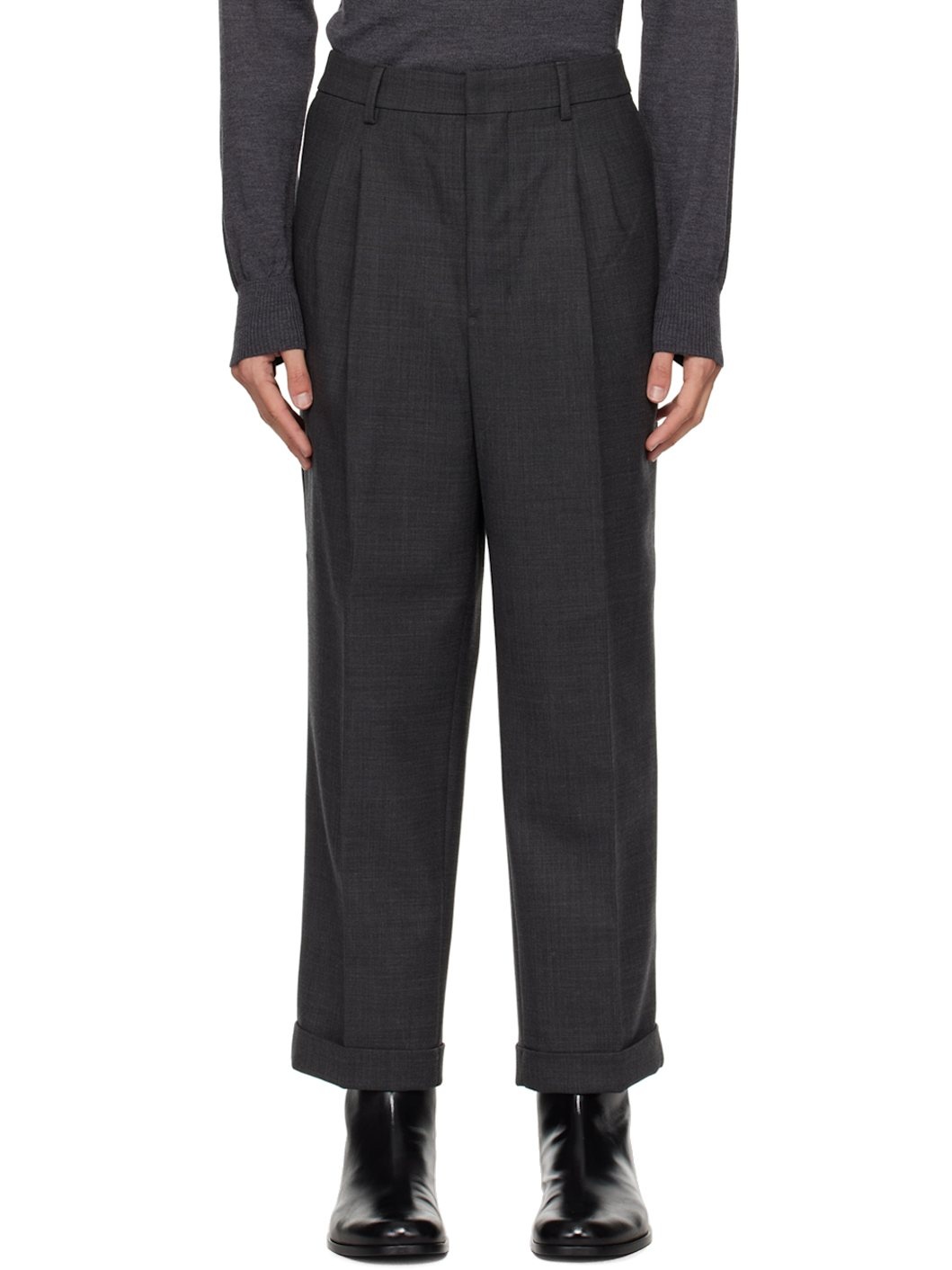 Gray Carrot Fit Trousers - 1