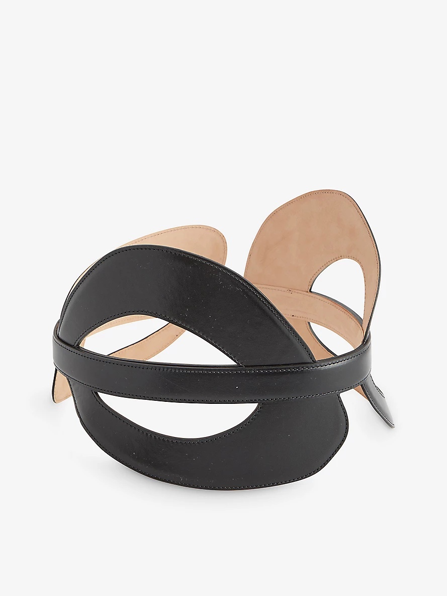 Cut-out curved leather belt - 3