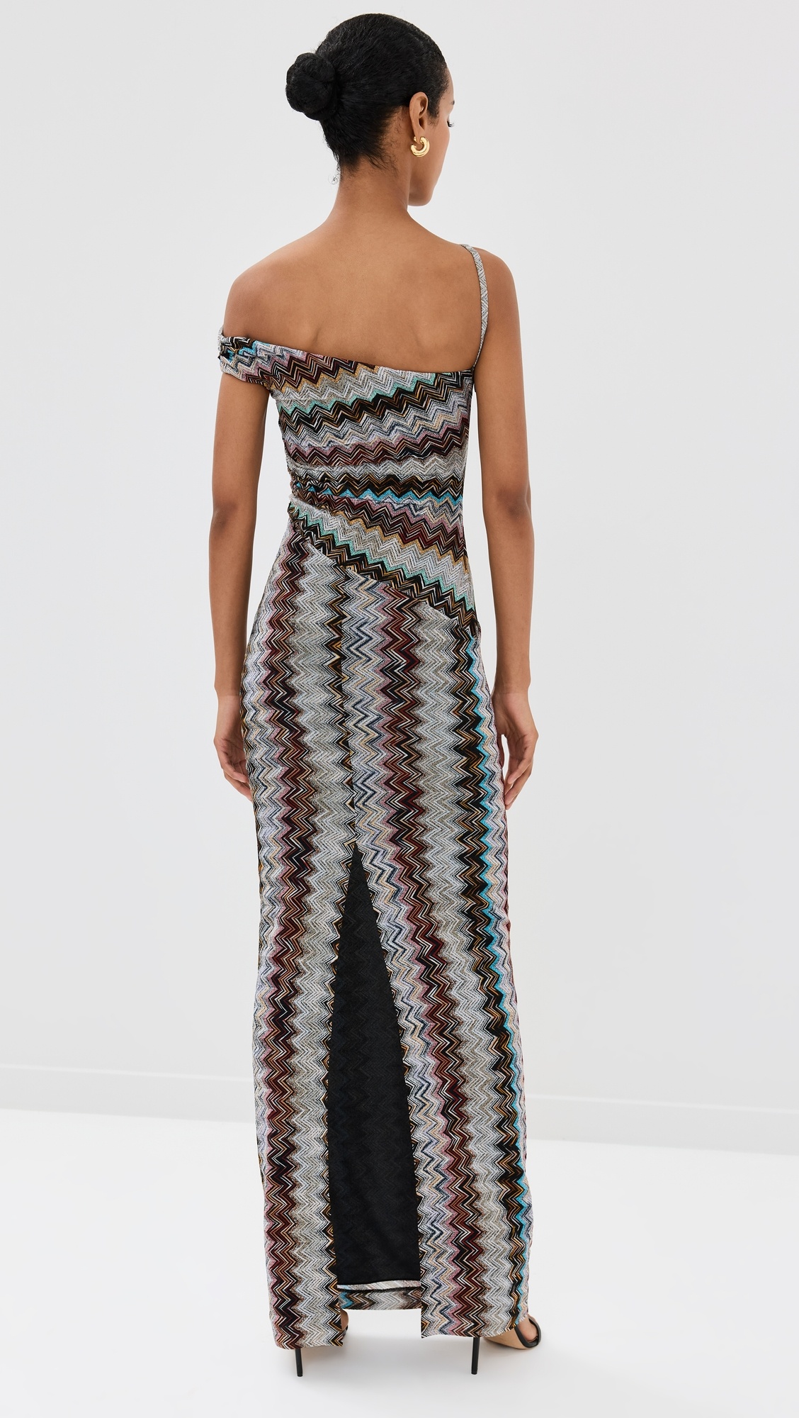 Long Zigzag Lamé Dress with Asymmetrical Neckline - 2