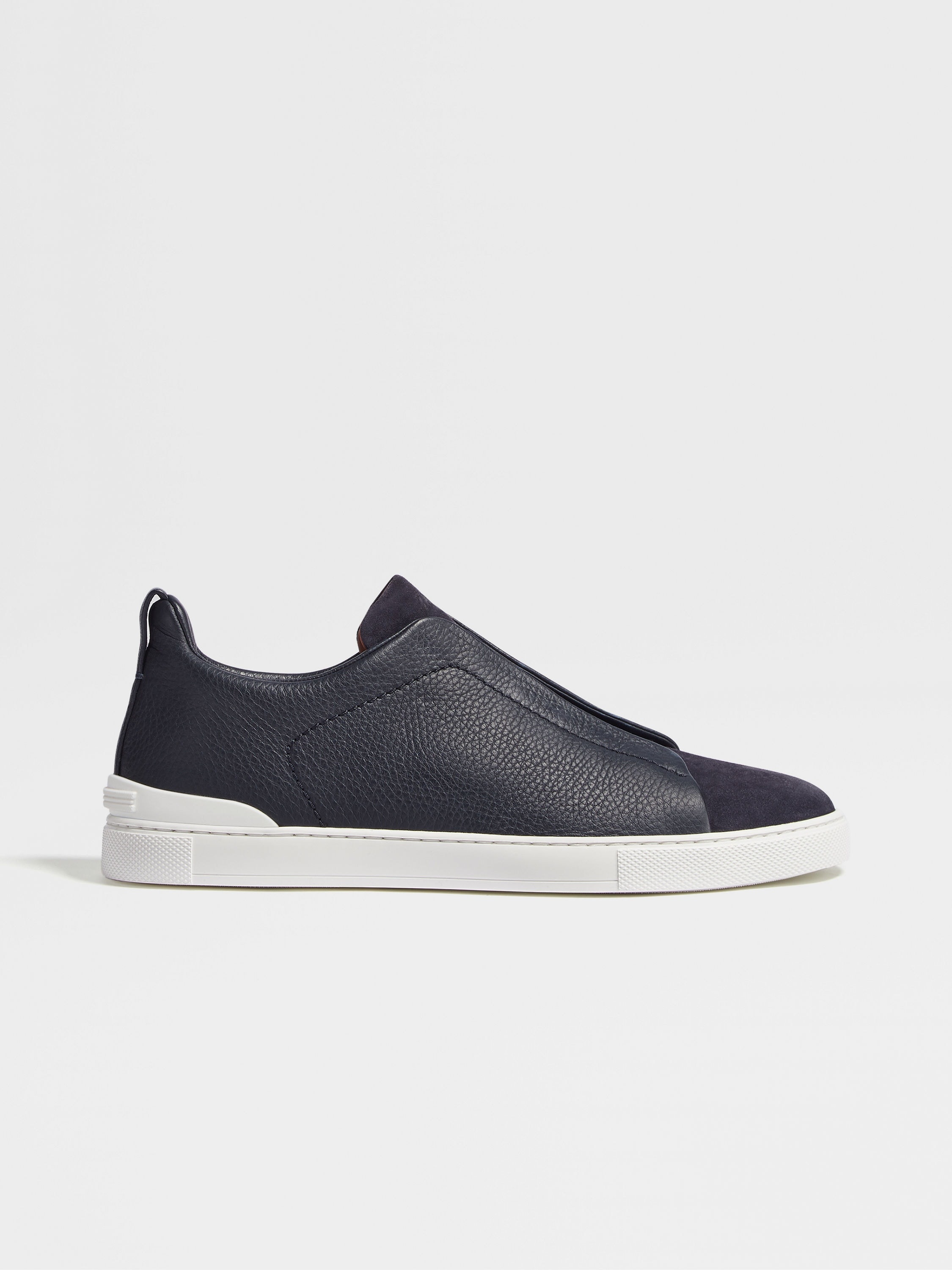 NAVY BLUE LEATHER AND SUEDE TRIPLE STITCH™ SNEAKERS - 4