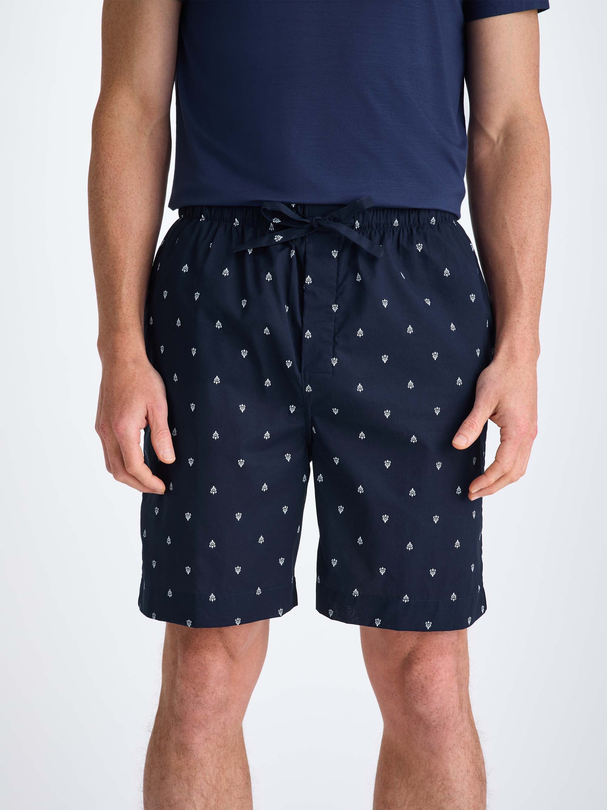 Men's Lounge Shorts Cotton Batiste Navy Paisley Motif - 5