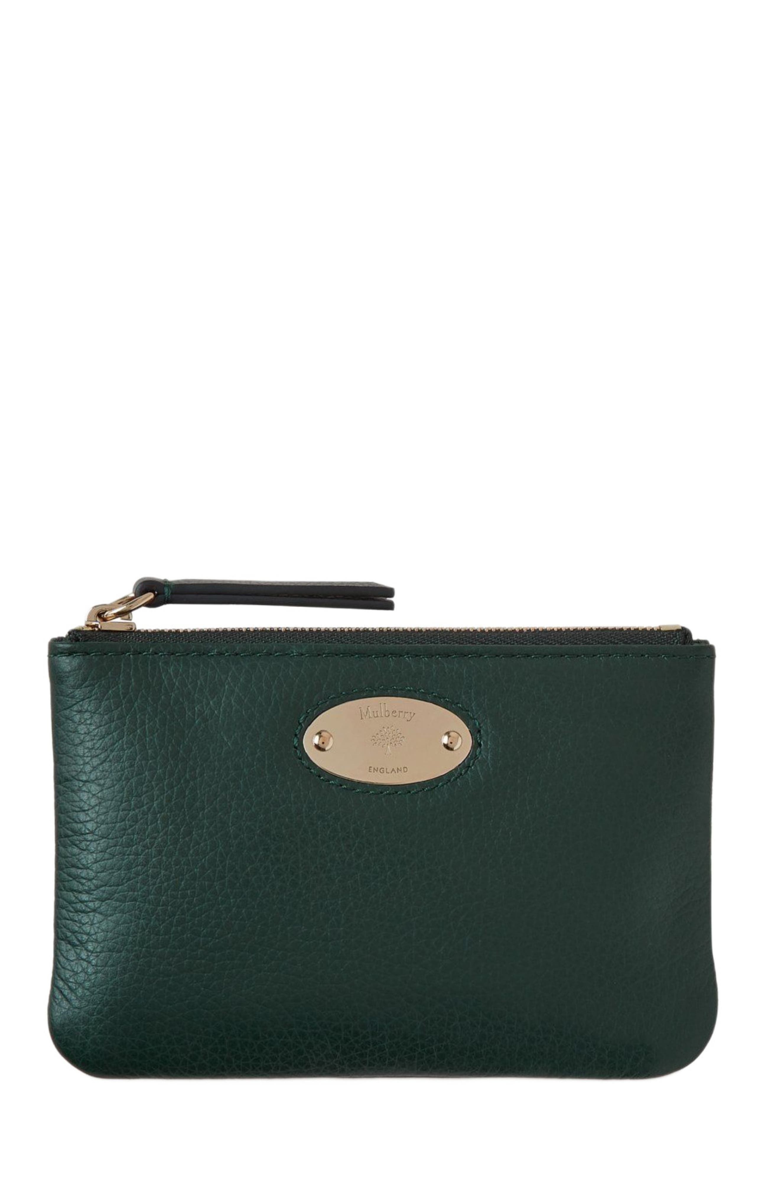 Plaque Leather Coin Pouch in  Green - 4
