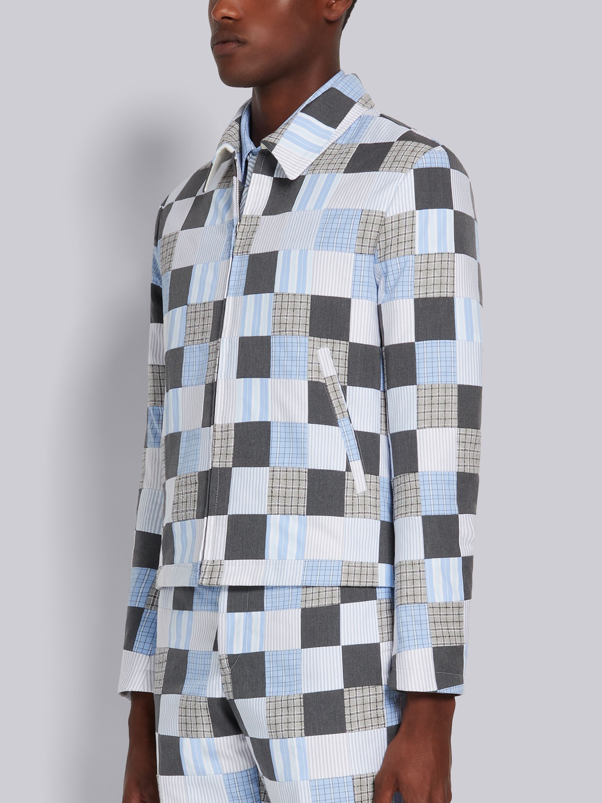 Medium Grey Cotton Patchwork Golf Jacket - 2