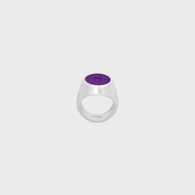 Triomphe Signet Ring in Varnish and Brass with Rhodium Finish 1