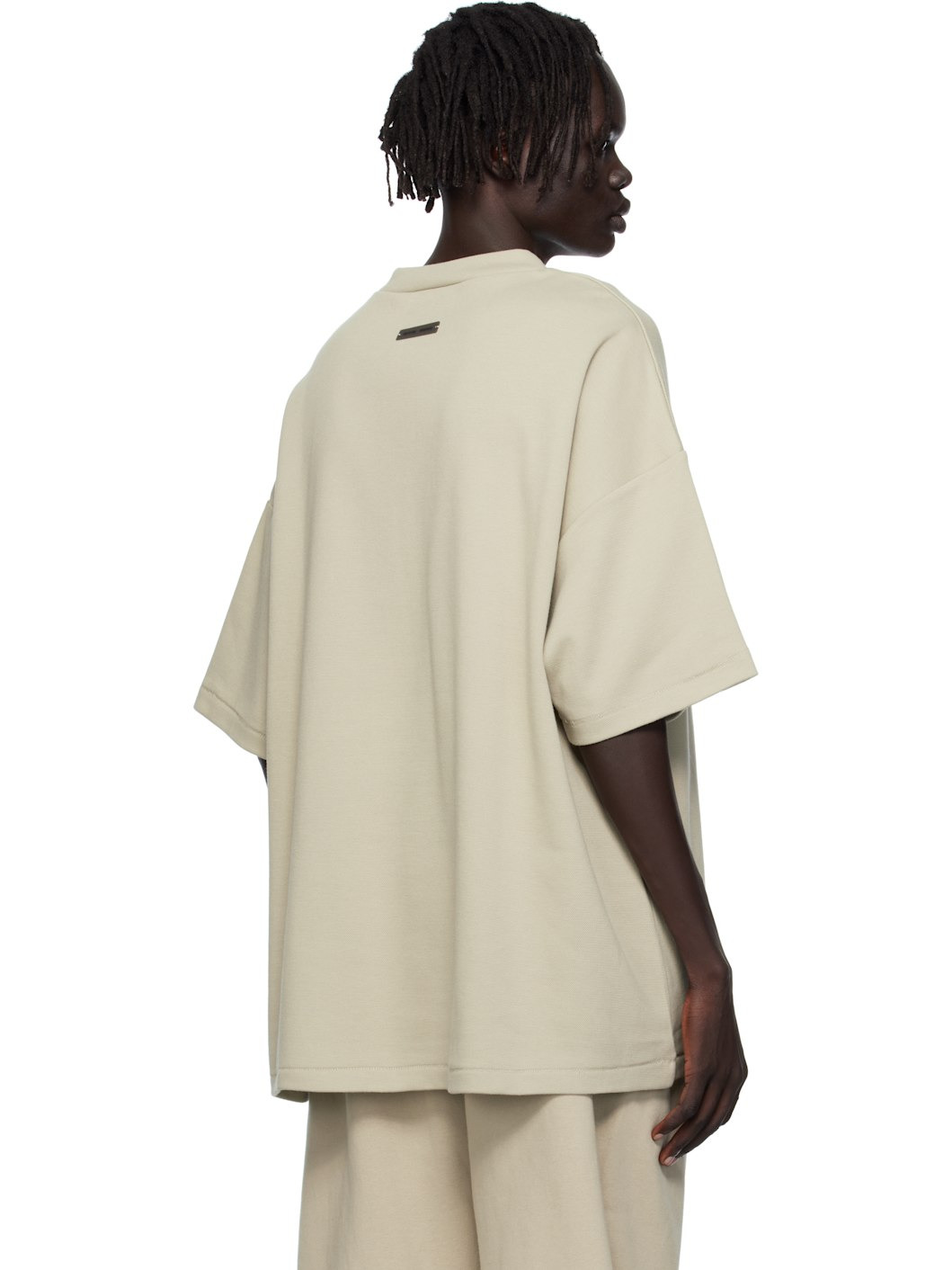 Taupe 90s Fit Piqué Crewneck T-shirt - 3