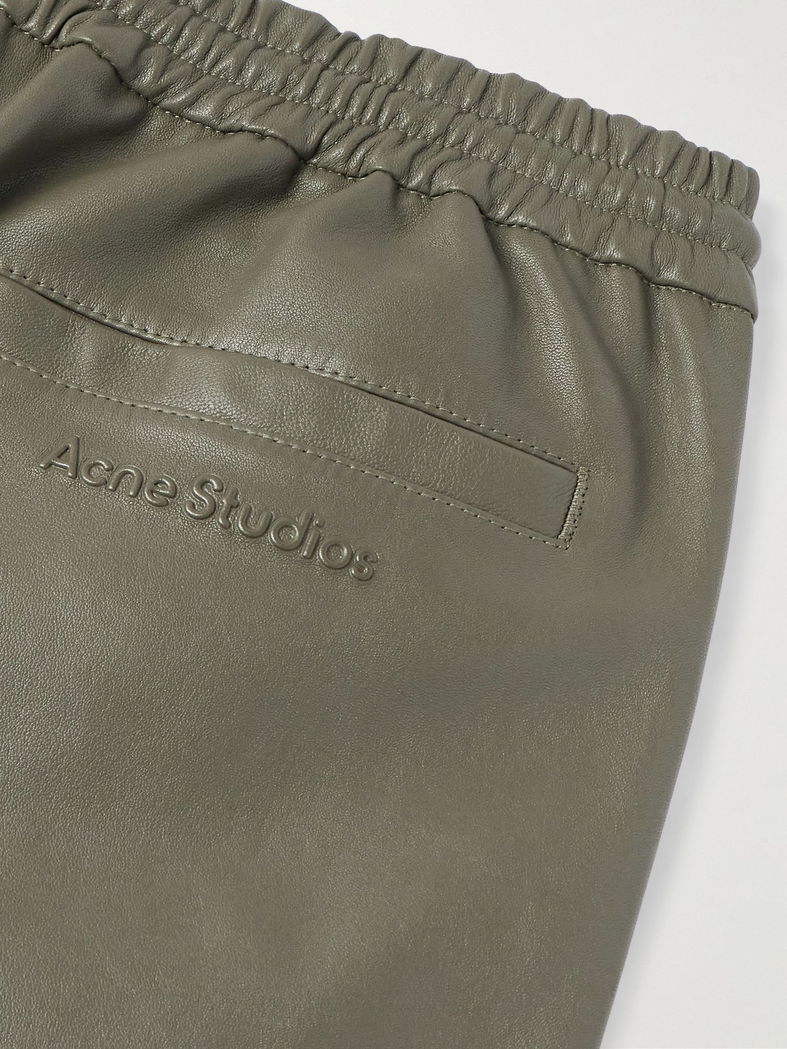 Straight-Leg Zip-Detailed Leather Drawstring Trousers Green - 5
