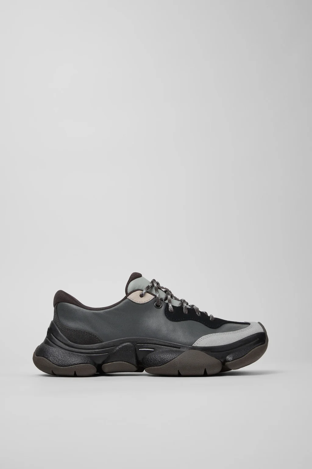 Twins Gray and Black Leather and Nubuck Sneakers for Women. - 1