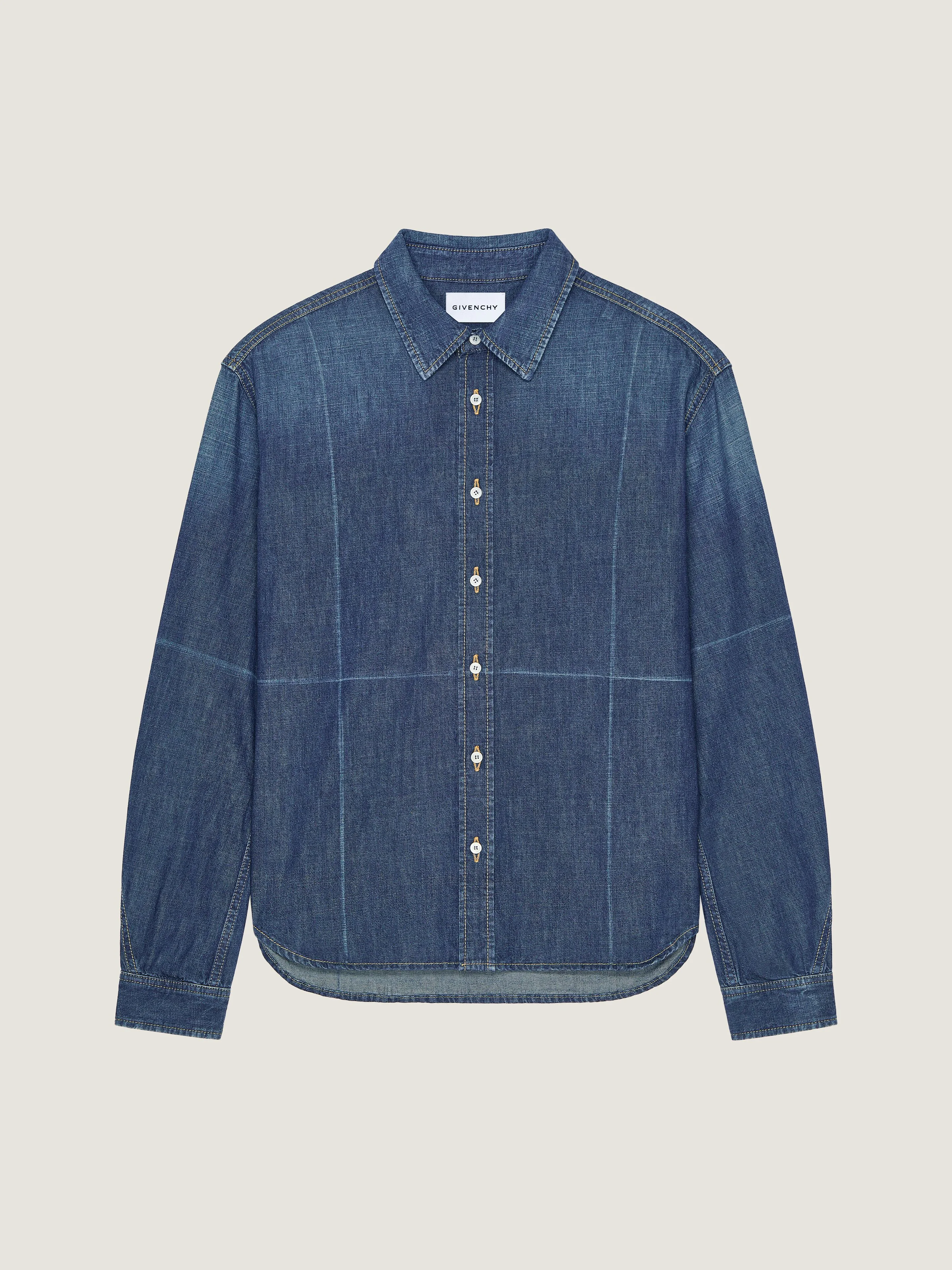 SHIRT IN INDIGO BLUE DENIM WITH FOLDED EFFECT - 1