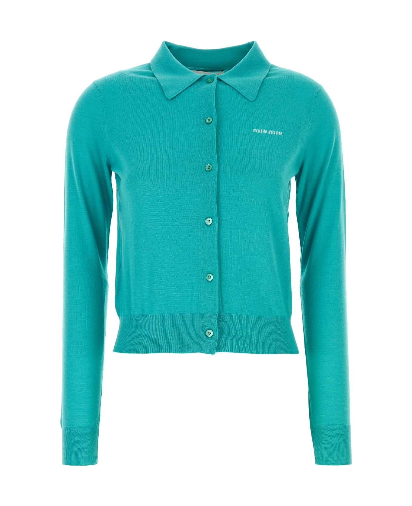 Turquoise Cashmere Blend Cardigan - 1