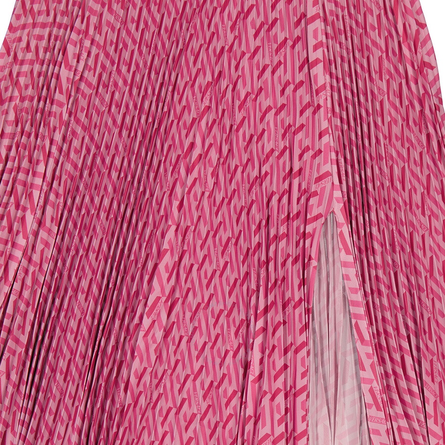 Versace Ladies Pink/Fuxia La Greca Pleated Midi Skirt - 7