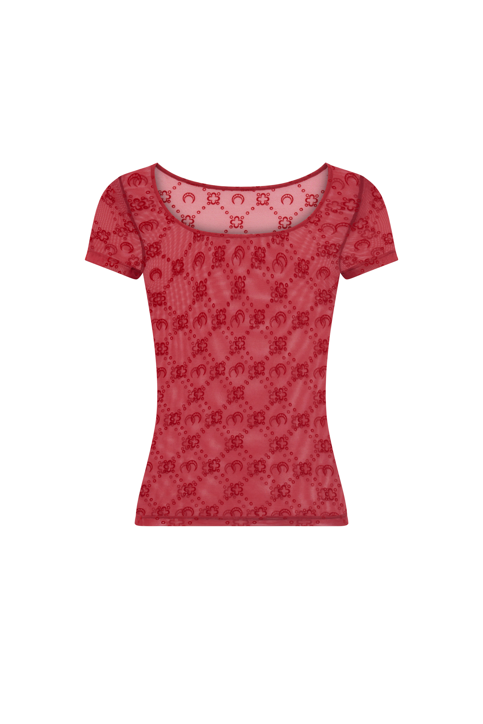Moonogram Mesh Flock SS Roundneck Top - 1