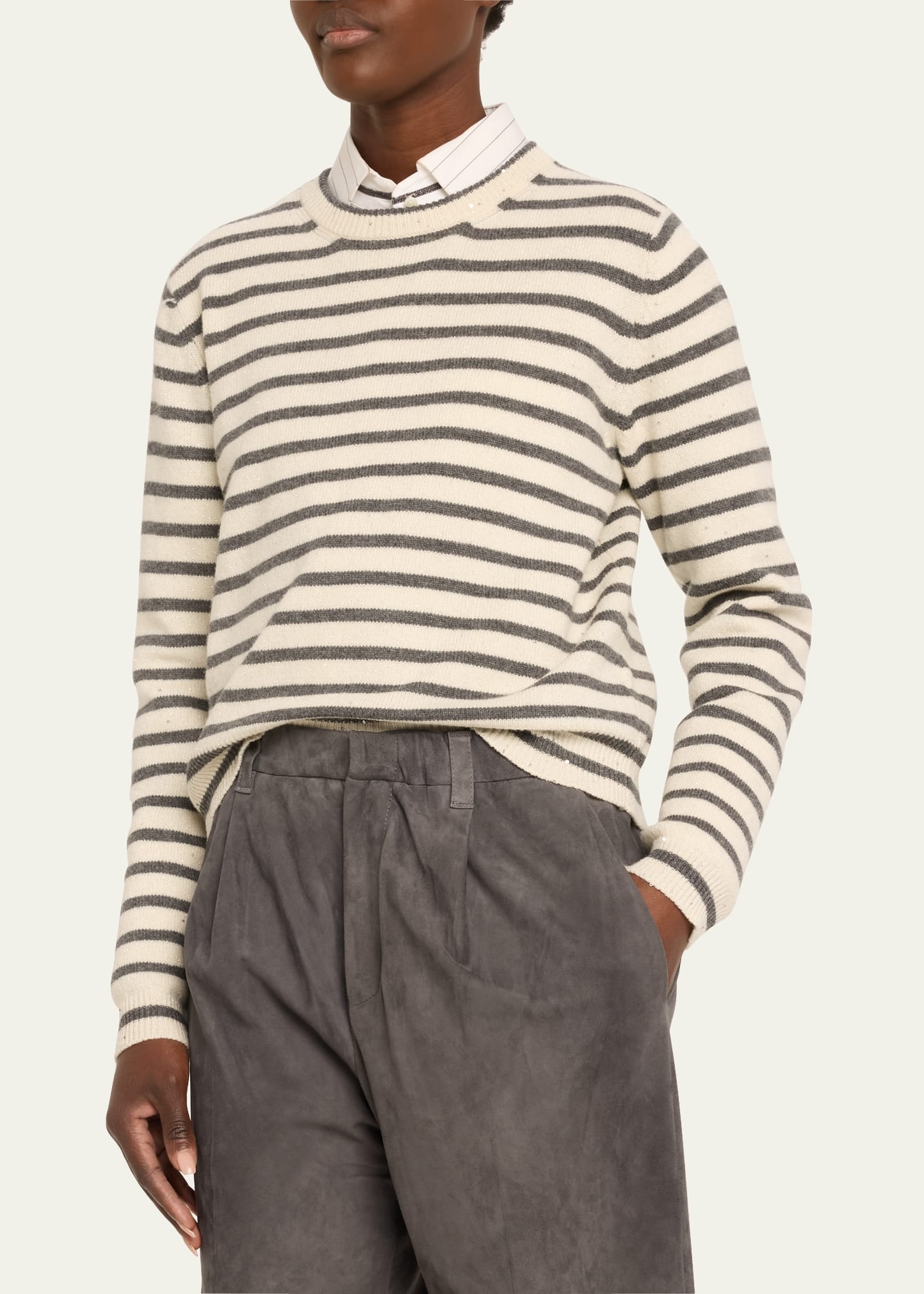 Cashmere Blend Striped Sweater with Paillette Detail - 4