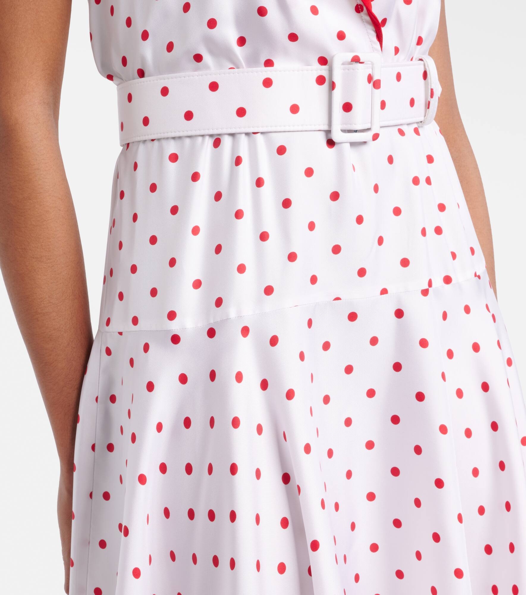 Polka-dot belted silk twill midi dress - 5