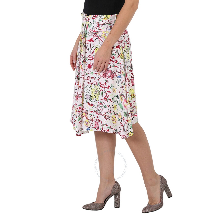 Kenzo Ladies Multicolor Floral Paint Print Asymmetric Gathered Skirt - 4