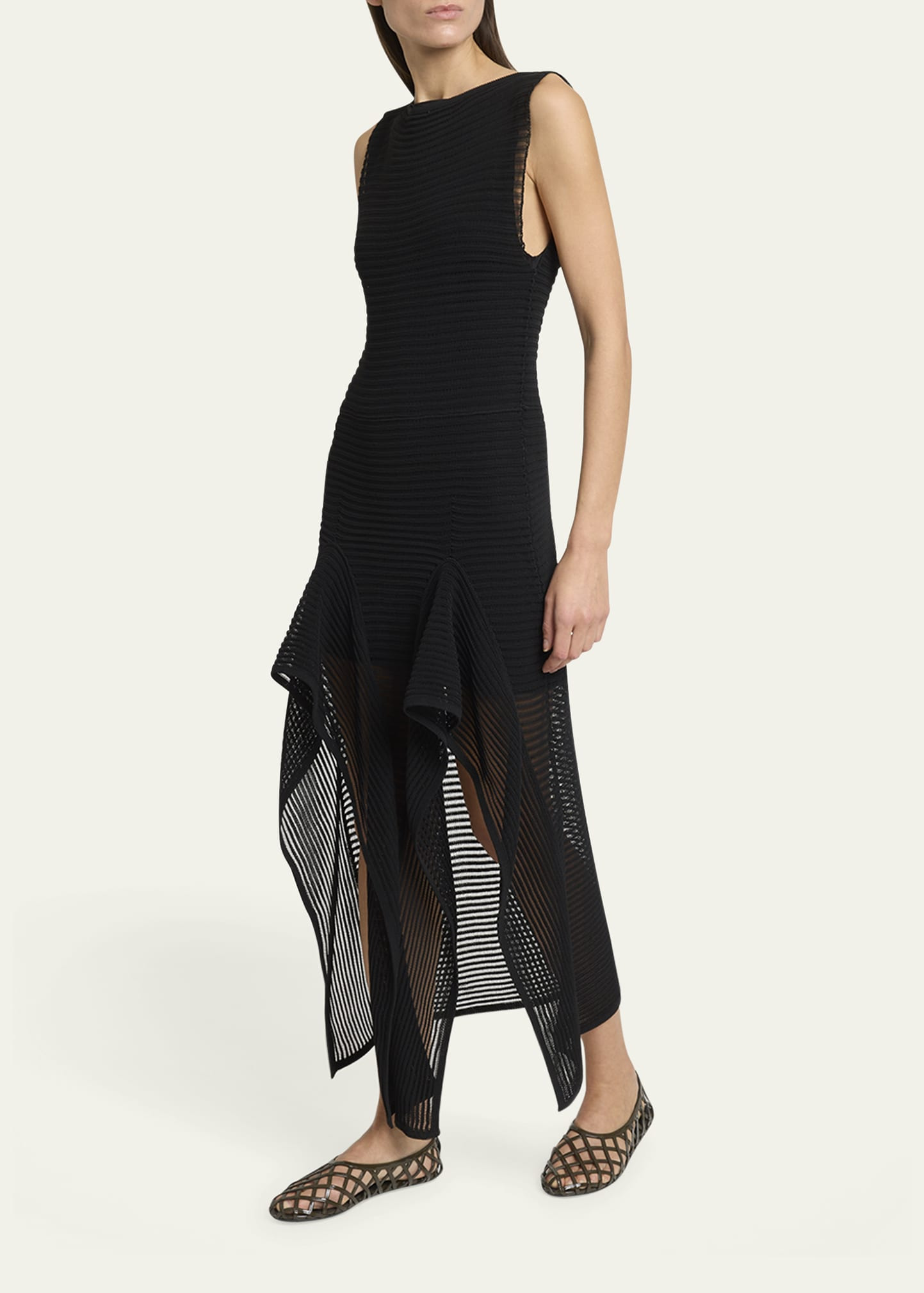 Sleeveless Ruffled Ladder Knit Maxi Dress - 5