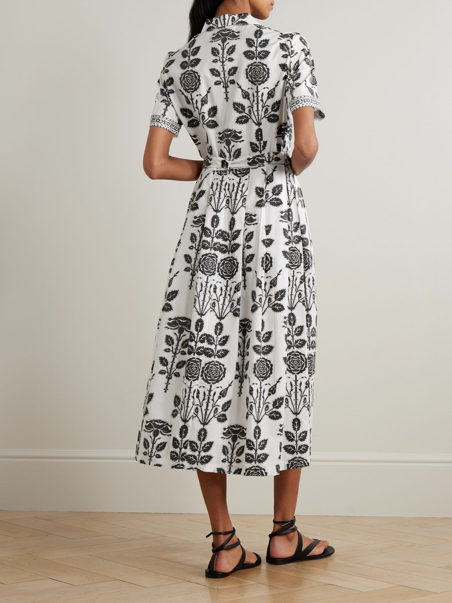 Claudia belted pleated floral-print cotton-twill midi dress Multi - 3