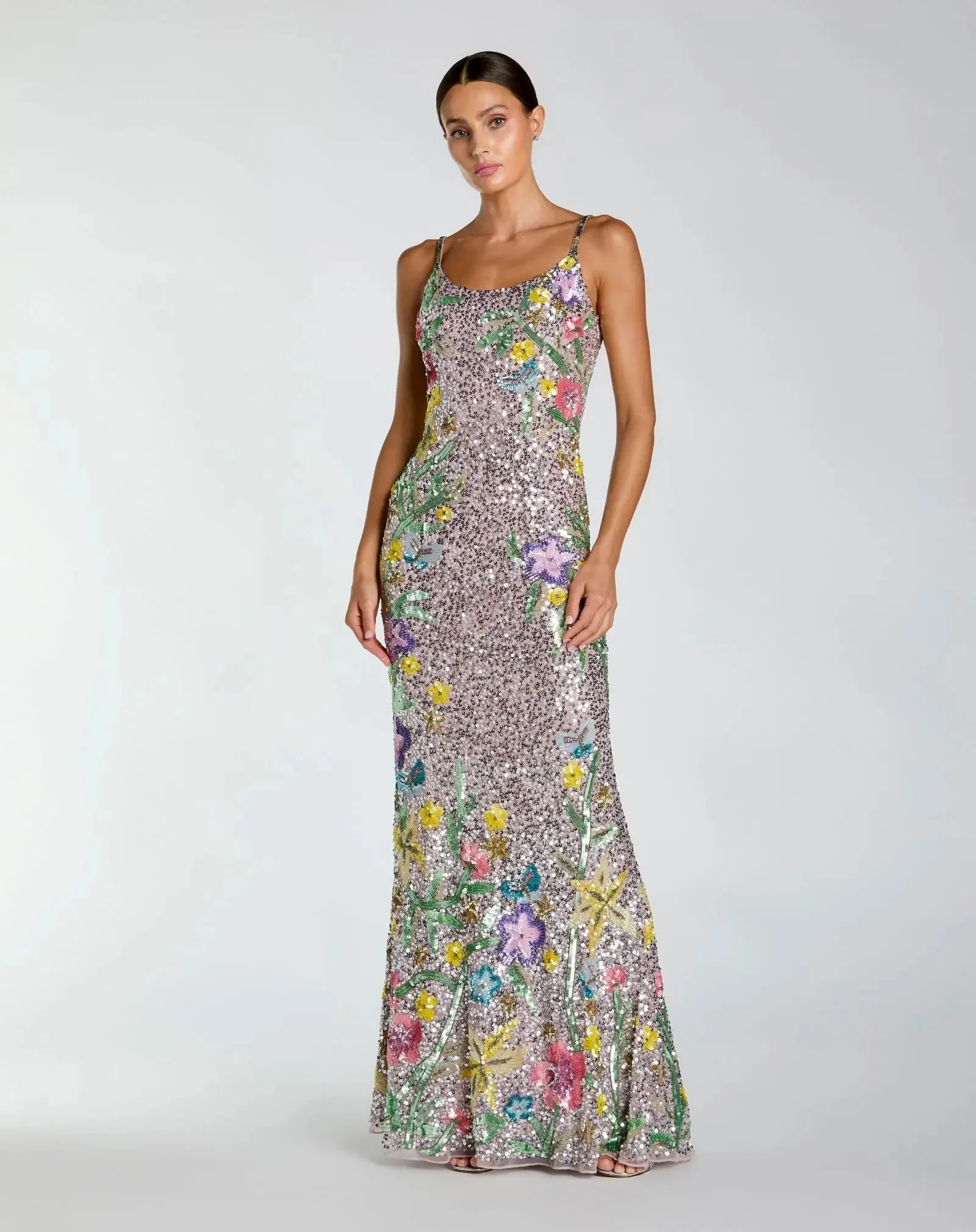 Silver Embellished Sleeveless Cowl Back Gown - 1