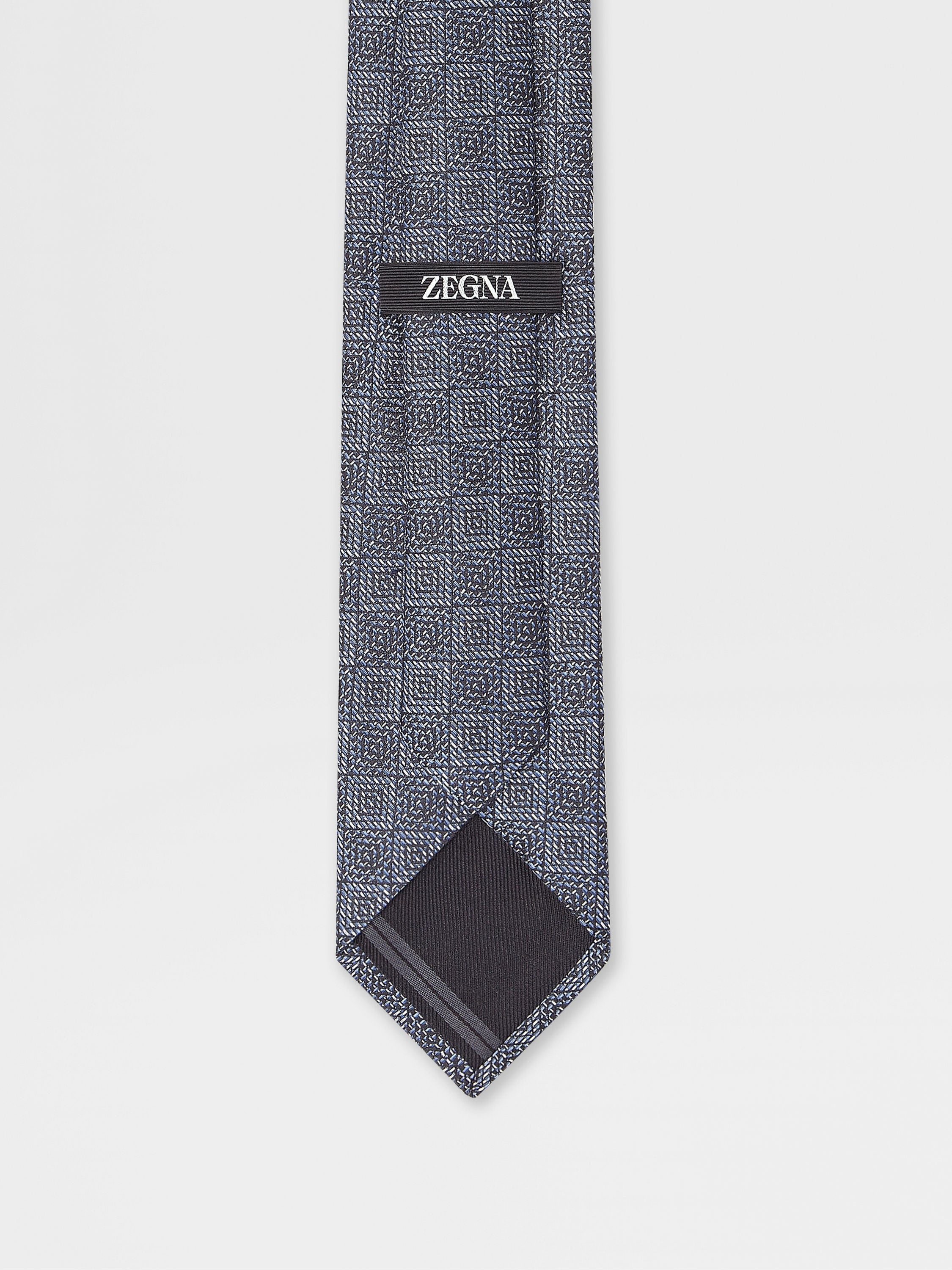DARK BLUE JACQUARD SILK TIE - 3