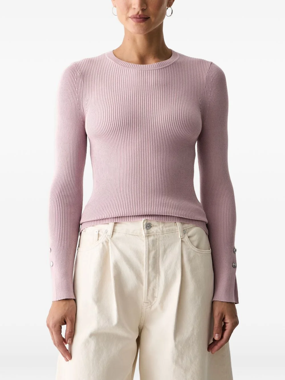Ellie ribbed-knit button-cuff sweater - 1
