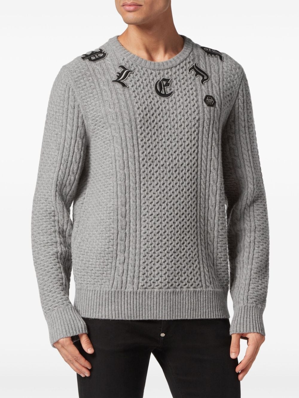 logo-appliquÃ© cable-knit jumper - 2