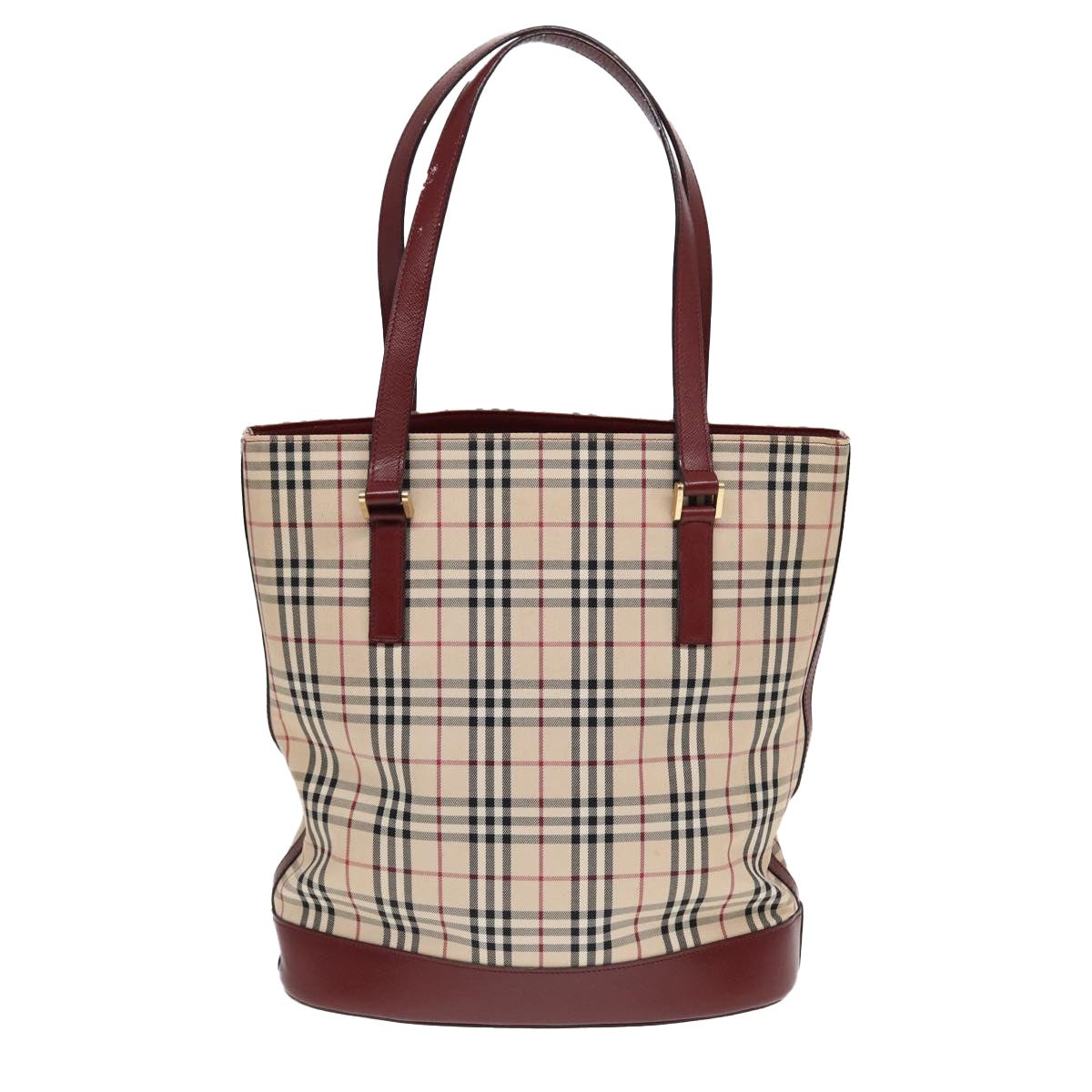Burberry Nova Check Tote Bag Canvas Leather Beige Bordeaux - 2