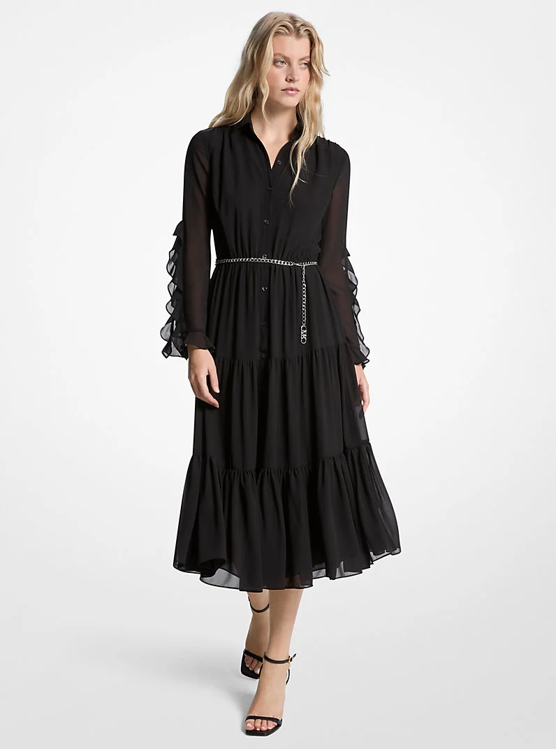 Ruffled Georgette Midi Dress - 1