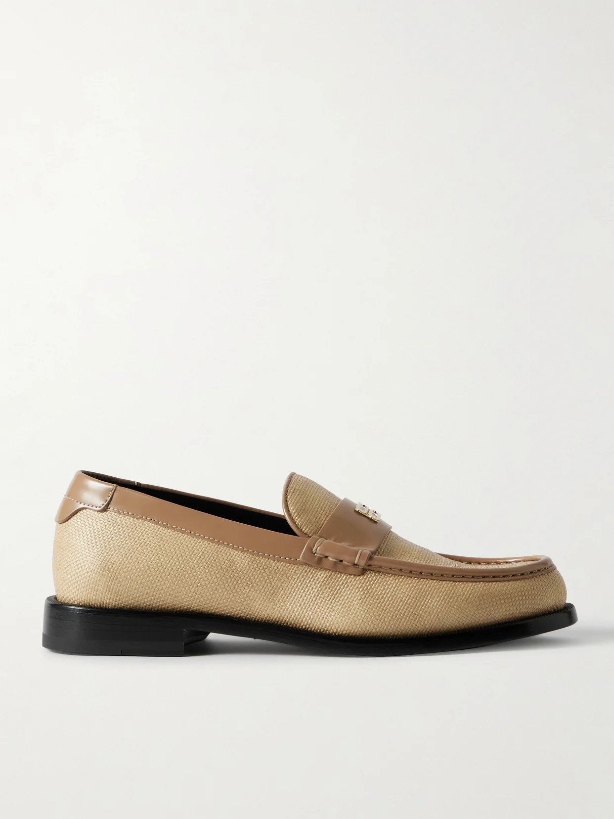 Leather-trimmed Raffia Loafers - 1