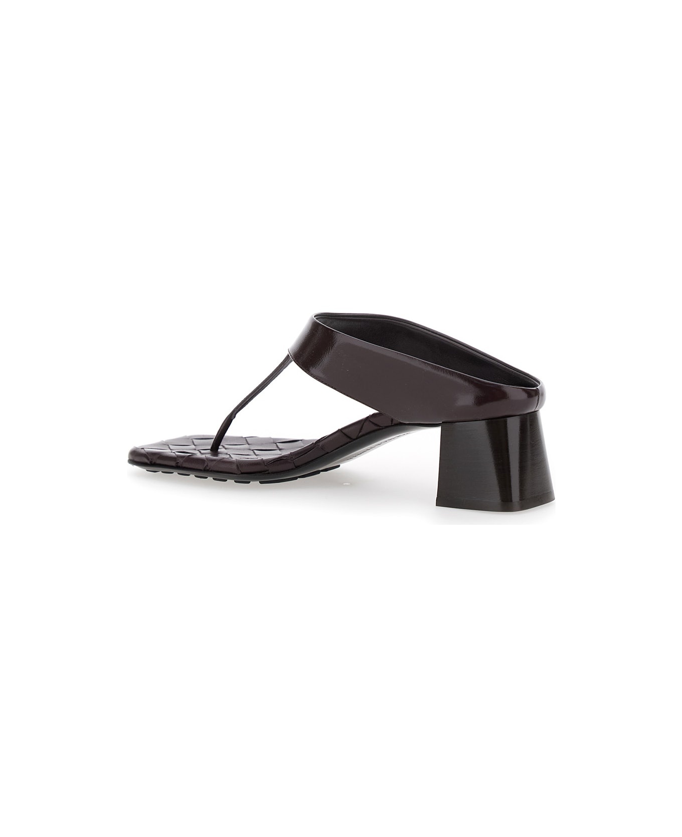 Bordeaux Thong Sandals With Kitten Heel And Sole With Intrecciato Motif In Leather Woman - 3