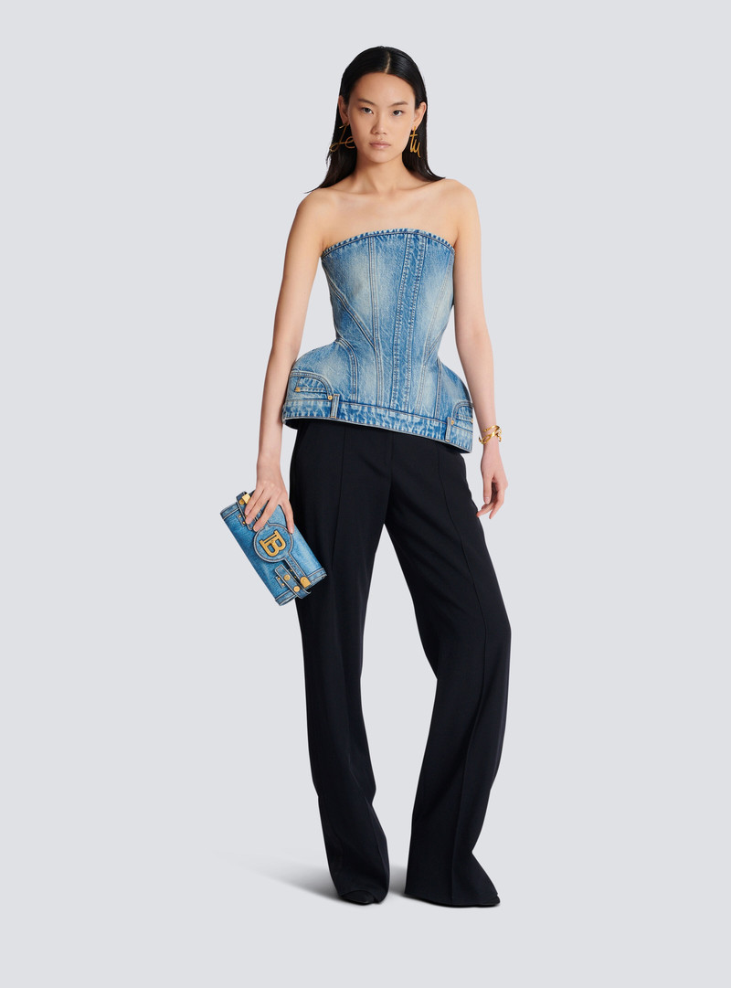 Balmain B-Buzz Pouch 23 in denim print canvas outlook