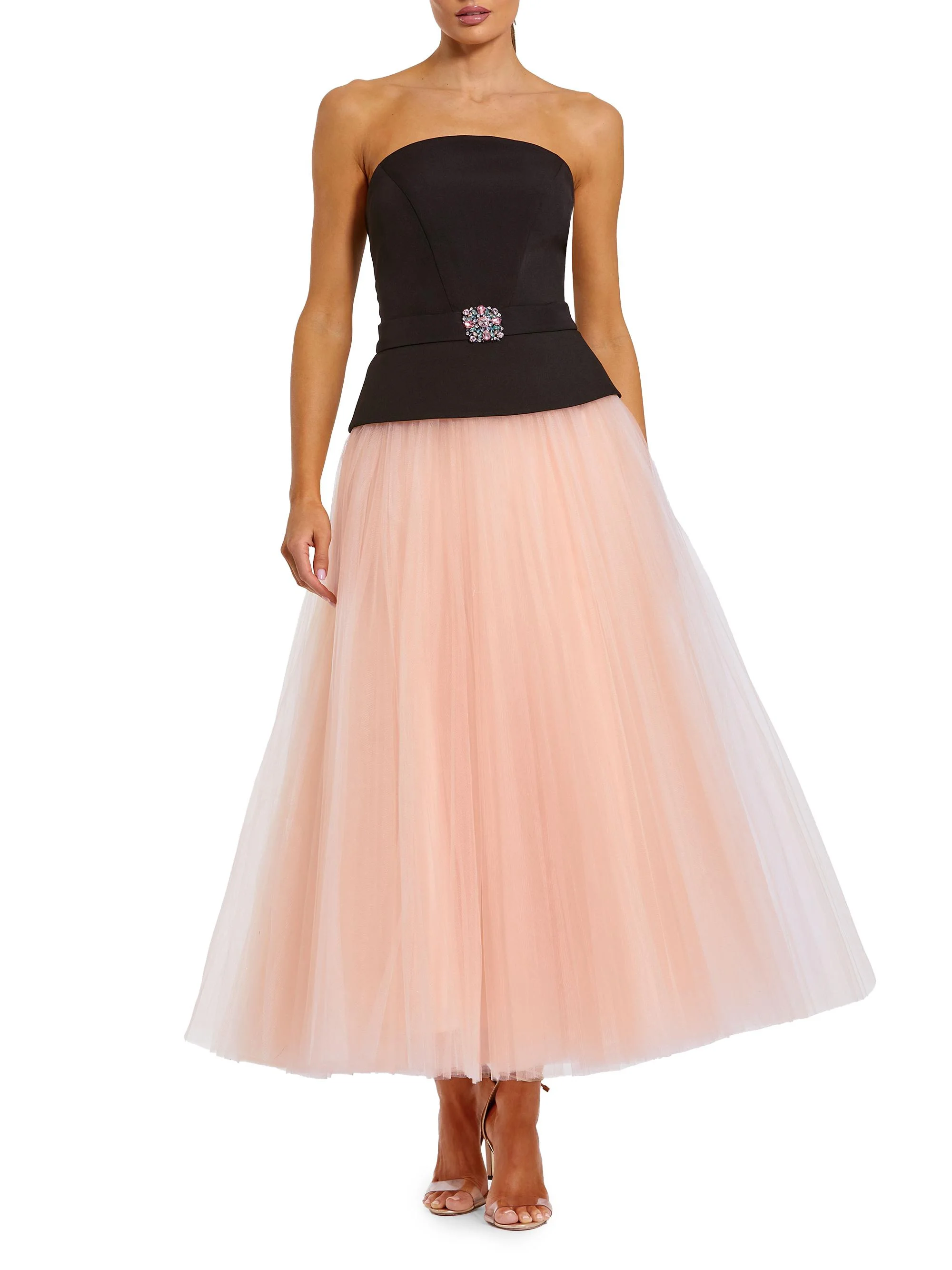 Women's Crepe Tulle Fit-&-Flare Midi-Dress - Black Pink - 1