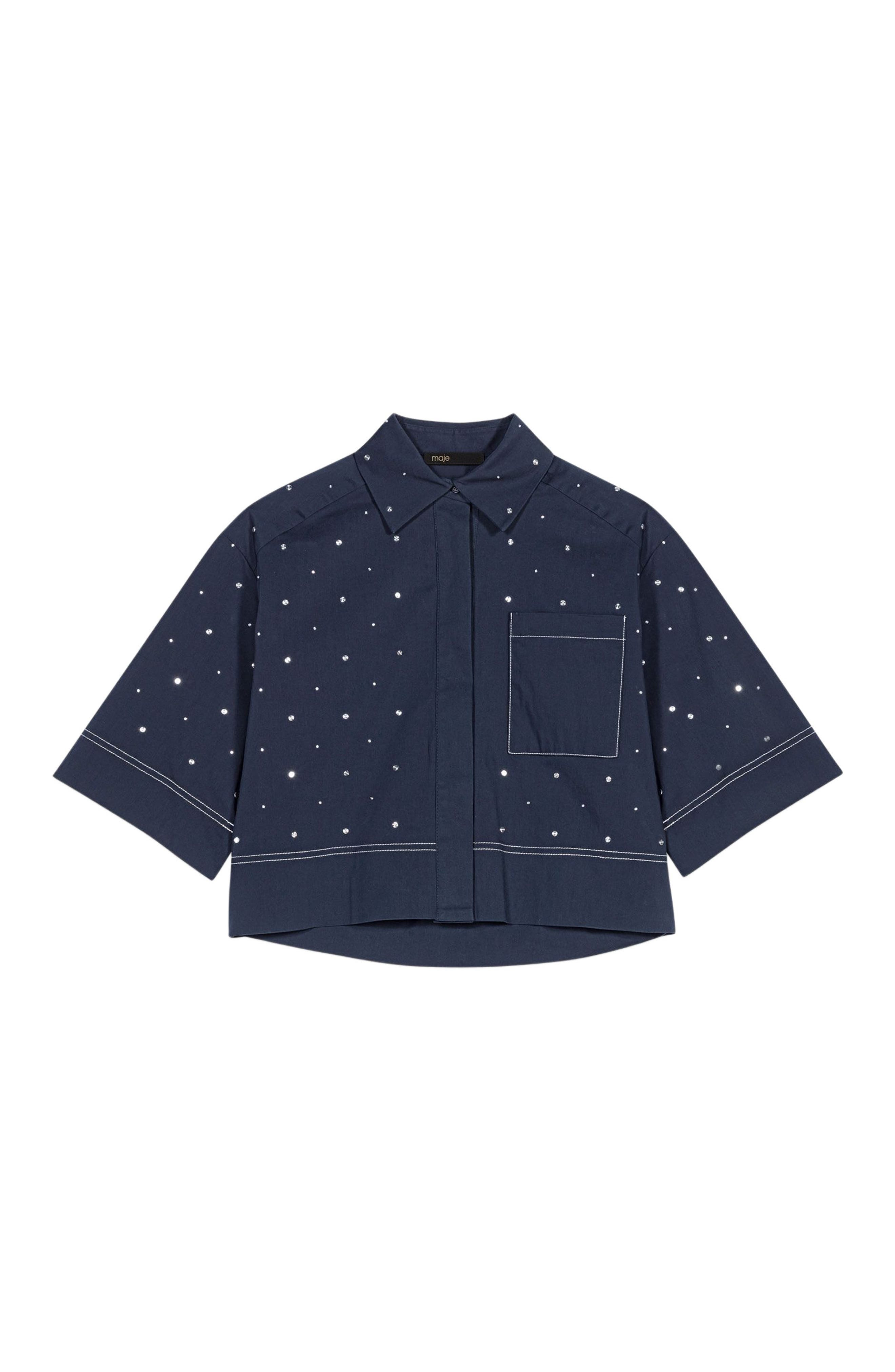 maje Cropped shirt with studs in Navy at Nordstrom - 7
