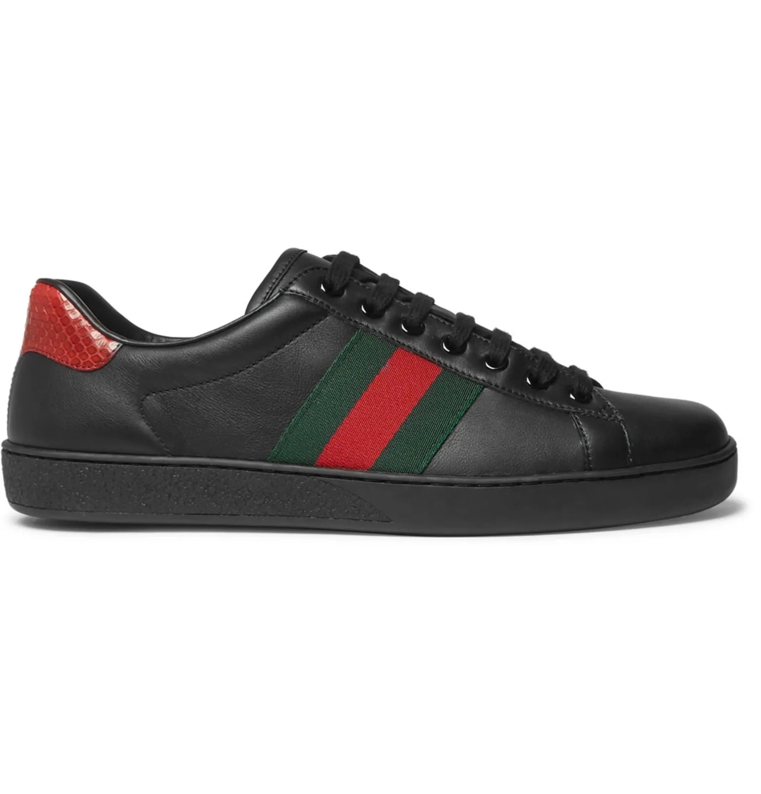 Ace Snake-Trimmed Leather Sneakers - 1