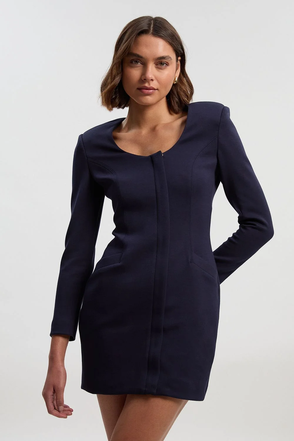 Scuba Scoop Neck Long Sleeve Mini Dress - 1