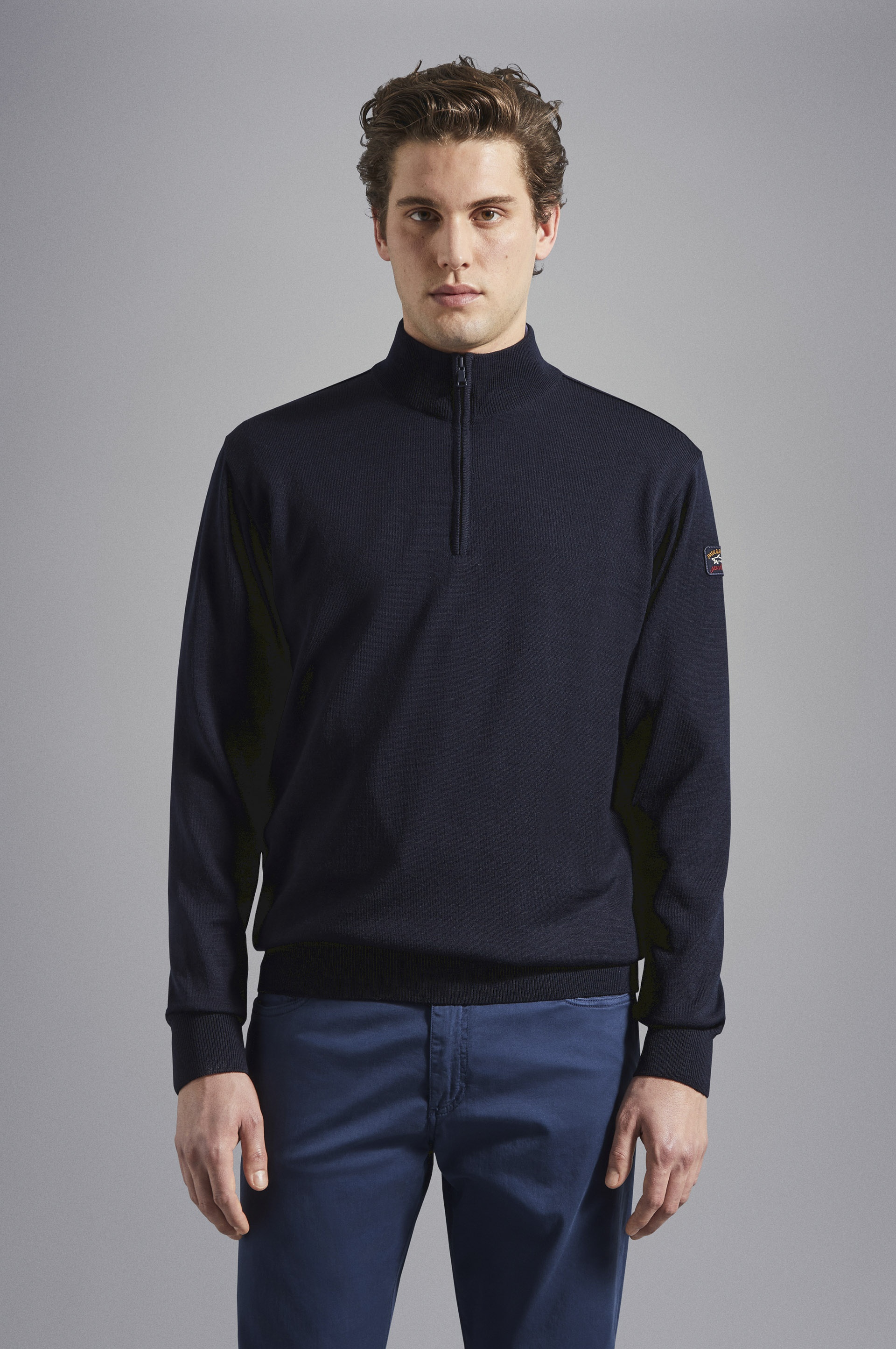 MERINO WOOL HALF ZIP SWEATER WITH ICONIC BADGE - 6
