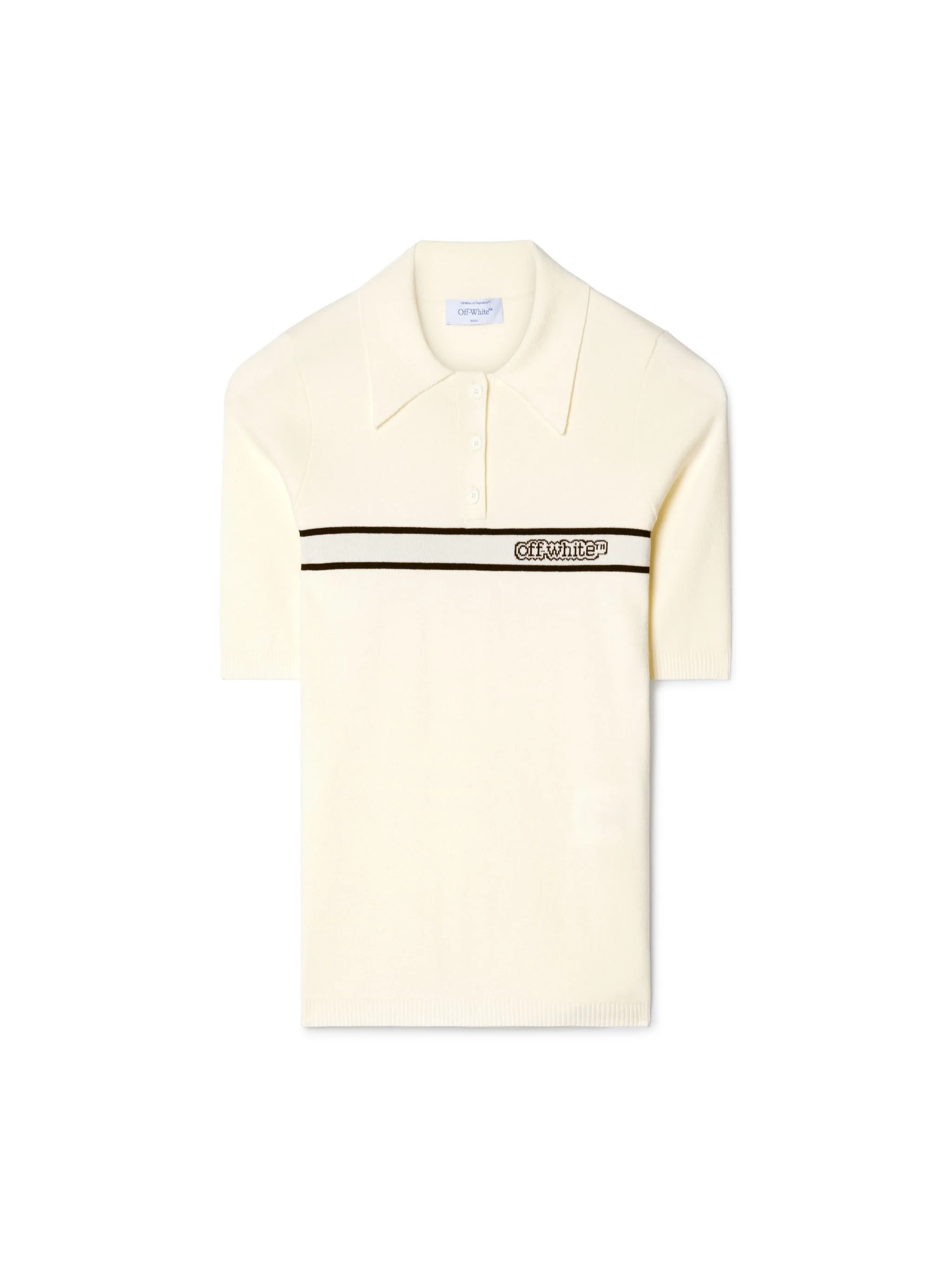 Cream Striped Knit Polo Shirt - 1